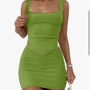 two piece green mini skirt outfit